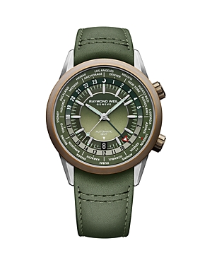 Shop Raymond Weil Freelancer Gmt Worldtimer Watch, 41mm In Green