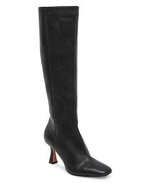 Dolce Vita Women's Gyra Square Toe Tall Mid Heel Boots In Black Leather