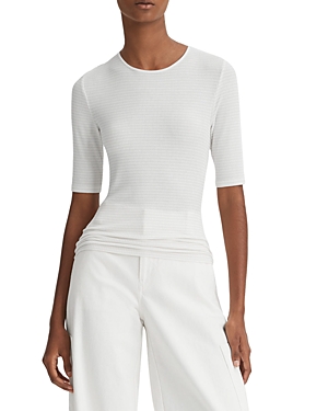 Shop Vince Striped Elbow Sleeve Top In Off White