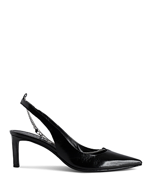 Shop Zadig & Voltaire Women's First Night Pointed Toe Chain Embellished Vintage Effect Slingback Pumps In Noir