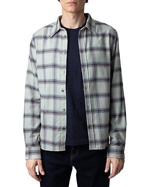 Shop Zadig & Voltaire Stan Flannel Long Sleeve Button Front Shirt In Oyster