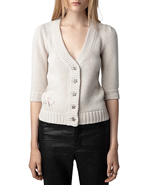 Zadig & Voltaire Betsy Rhinestone Star Button Wool & Cashmere Cardigan In Ecru