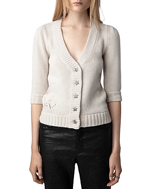 Shop Zadig & Voltaire Betsy Cashmere & Wool V Neck Cardigan In Ecru