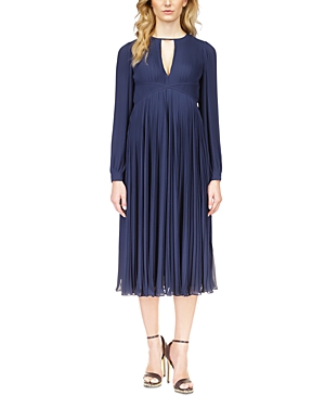 Michael Kors Michael Pleated Midi Dress In Midnight Blue