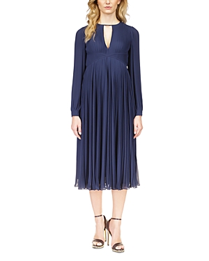 Michael Kors Michael  Pleated Midi Dress In Midnight Blue