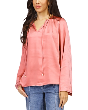 Michael Kors Bell Sleeve Chain Neck Top In Dusty Rose