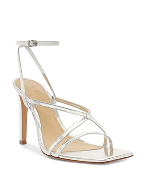 Schutz Bari Patent Ankle-strap Stiletto Sandals In Silver