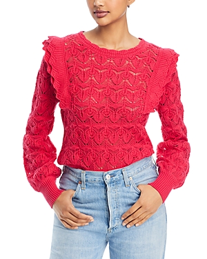 Single Thread Pointelle Cotton Ruffle Sweater In Viva Magenta