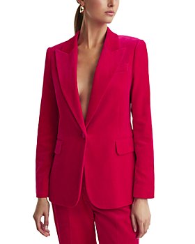 Women's Solid Long Sleeve Velvet Blazer Jacket Suit