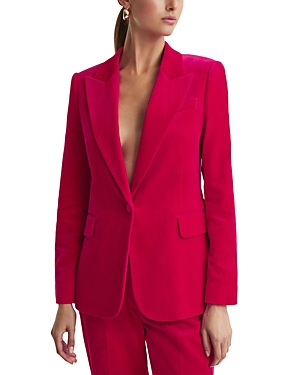 Reiss Rosa Velvet-texture Regular-fit Stretch Cotton-blend Blazer In Pink