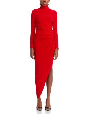 Ruched Long Sleeve Asymmetric Gown