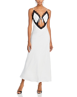 Lucy Paris Lace Trim Cutout Maxi Dress In White/black