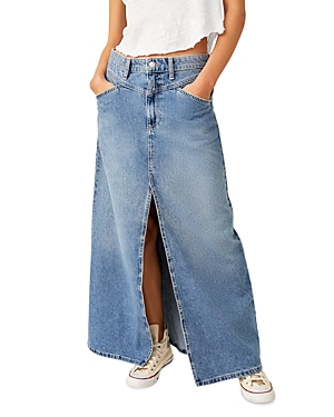 Shop Free People Come As You Are Denim Maxi Skirt In Sapphire Blue
