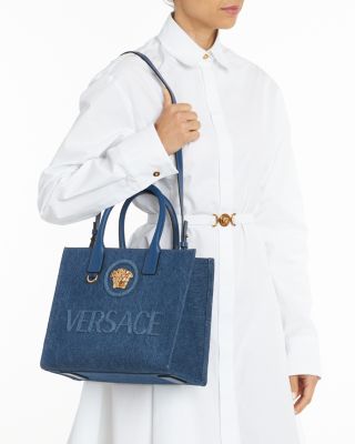 Versace La Medusa Small Denim Tote | Bloomingdale's