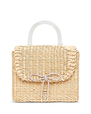 Shop Poolside Embellished Bow Woven Top Handle Box Bag In Natural