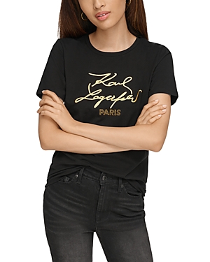 Karl Lagerfeld Logo Tee In Black/gold
