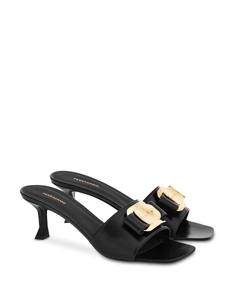 Ferragamo Sabot Zelie In Pelle Nera Donna In Black