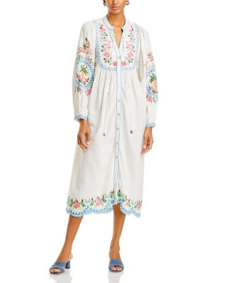 green emerald velvet dress Blue Embroidered Tapestry Organic Cotton Mini Dress
