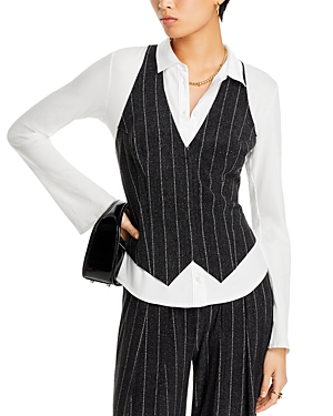 Shop Norma Kamali Simple Pinstripe Vest In Woven Pinstripe
