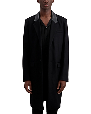 The Kooples Mixed Media Button Front Overcoat In Black