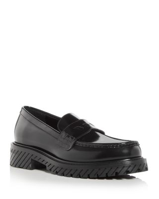 Off-white Military Logo-debossed Leather Loafers In Black