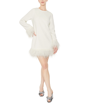 Shop Likely Marullo Long Sleeve Feather Trim Mini Dress In White