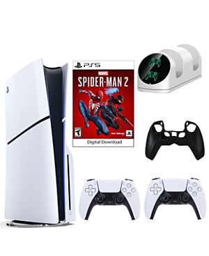 PS5 SpiderMan 2 Console with Extra White Dualsense Controller, Dual Charging Dock and Silicone Sleeve