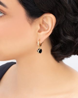 18K Yellow Gold Prisma Black Agate Crossover Dangle Hoop Drop Earrings