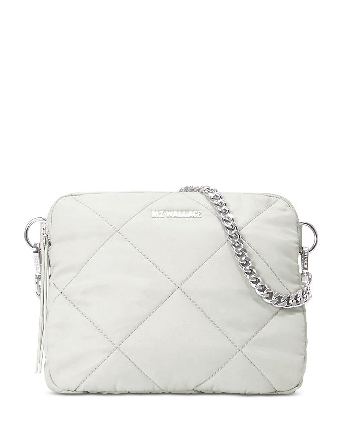 Shop Mz Wallace Quilted Bowery Crossbody Bag In Frost/silver