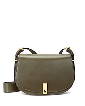 Polo Ralph Lauren Polo Id Medium Saddle Bag In Hunting Olive Leather/gold