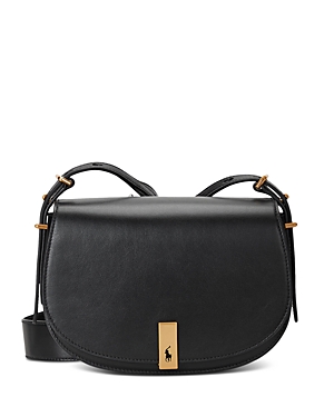 Shop Polo Ralph Lauren Polo Id Medium Saddle Bag In Black Leather/gold