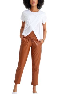 Comfy Cool Foldover Waistband Faux Leather Maternity Jogger Pants