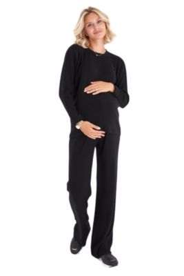 Effortless Elegance Set with Rib Side Zip Long Sleeve Materity/Nursing Top &amp; Lounge Pants