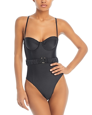 Shop Solid & Striped The Spencer Belted One Piece Swimsuit In Blackout