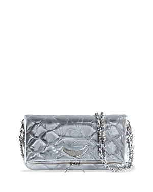 Shop Zadig & Voltaire Rock Quilted Metallic Leather Clutch In Silver