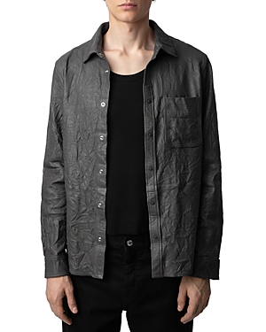 Zadig & Voltaire Serge Crinkled Leather Shirt In Elephant