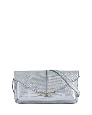 Shop Zadig & Voltaire Borderline Embossed Leather Clutch In Silver
