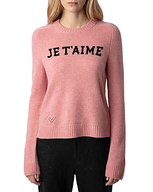 Shop Zadig & Voltaire Lili Ws Je T'aime Cashmere Sweater In Litchi