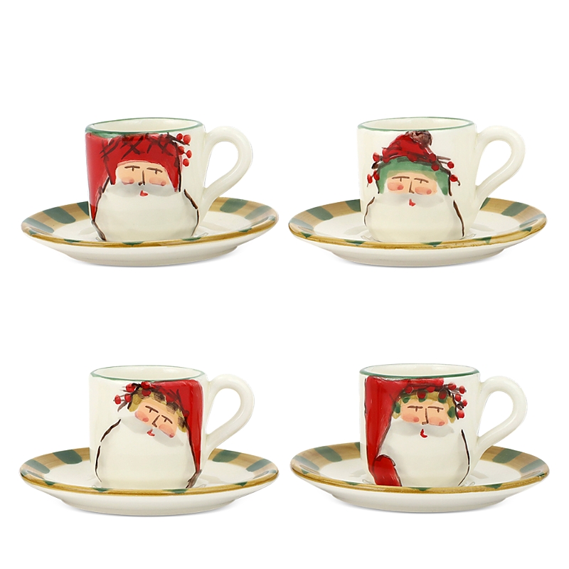 Vietri Old St. Nick Assorted Espresso Cups & Saucers, Set Of 4 In Multi