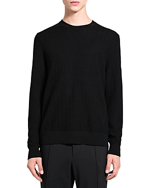 Shop Theory Long Sleeve Crewneck Herringbone Knit Sweater In Black