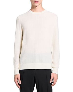 Theory Long Sleeve Crewneck Herringbone Knit Sweater In Ivory