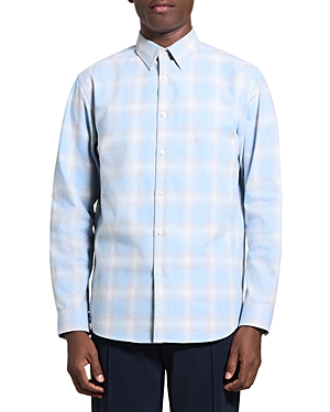 Shop Theory Irving Fade Flannel Long Sleeve Shirt In Blue Multi