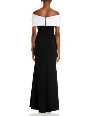Scuba Crepe Off The Shoulder Corset Gown 