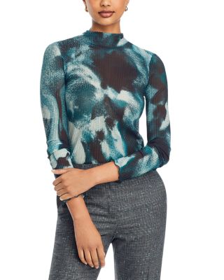 BOSS - Printed Ribbed Knit Mock Neck Top