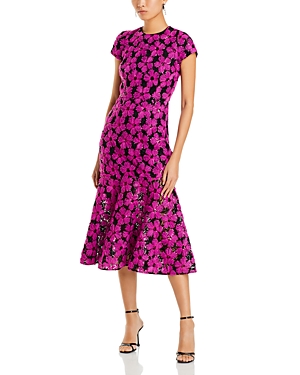 Shop Milly Tahlia Tulle Floral Embroidered Dress In Pink/black
