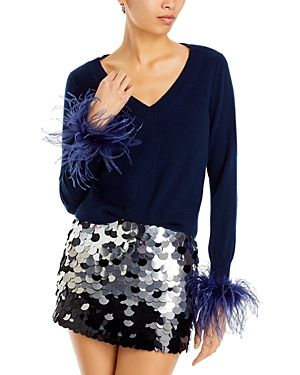 Shop Milly Merino Wool & Cashmere Feather Cuff Sweater In Navy
