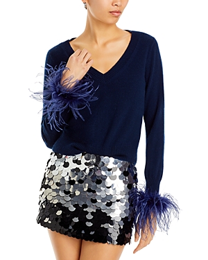 Milly Merino Wool & Cashmere Feather Cuff Sweater In Navy