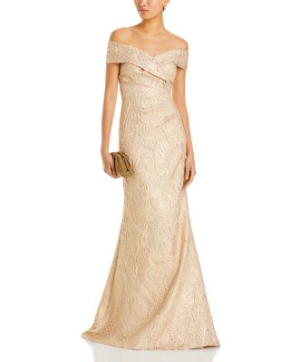 Metallic Jacquard Off-the-Shoulder Gown