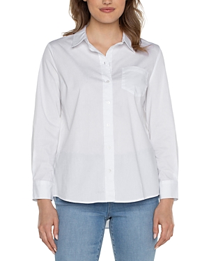 Liverpool Los Angeles Womens Pocket Cotton Button-down Top In White
