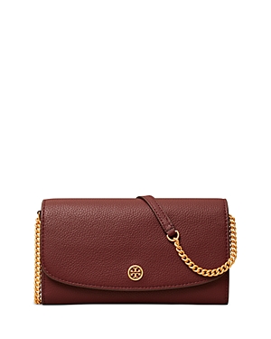 TORY BURCH ROBINSON PEBBLED LEATHER CHAIN WALLET